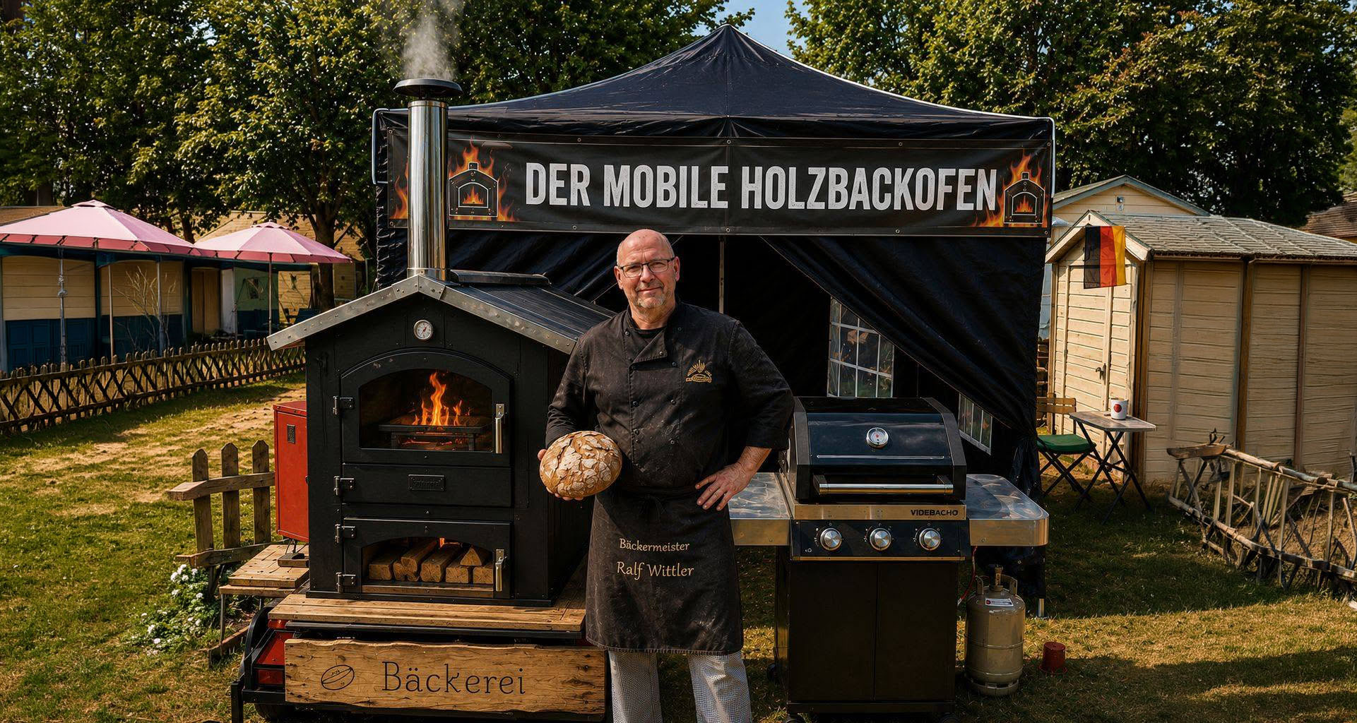 Ralf Wittler vor seinem mobilen Holzbackofen
